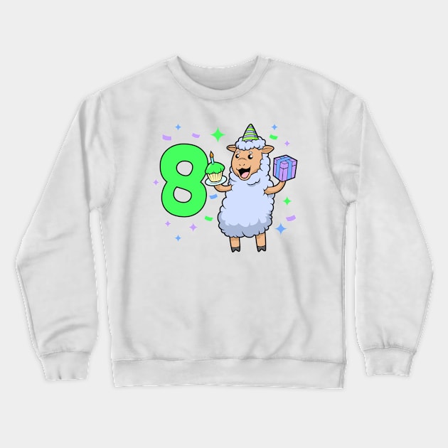 I am 8 with sheep - girl birthday 8 years old Crewneck Sweatshirt by Modern Medieval Design